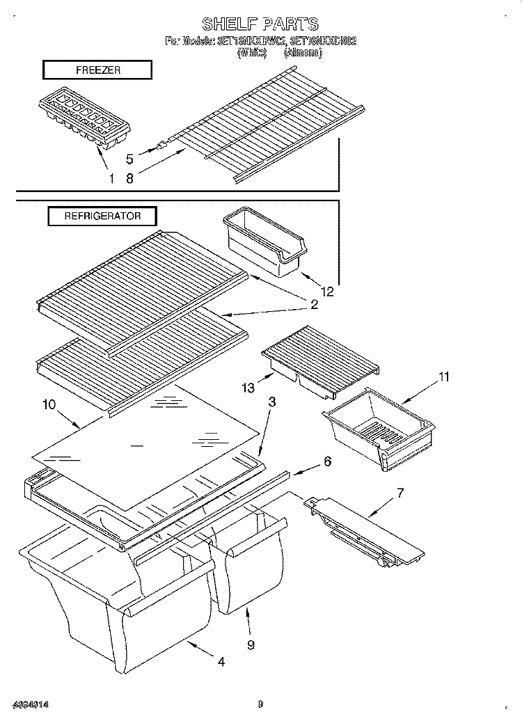 SHELF, LIT/OPTIONAL Diagram and Parts List for 3ET16NKXDN02  Whirlpool Refrigerator