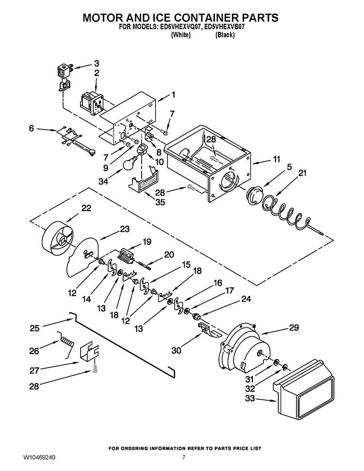 MOTOR AND ICE CONTAINER PARTS Diagram and Parts List for ED5VHEXVB07  Whirlpool Refrigerator