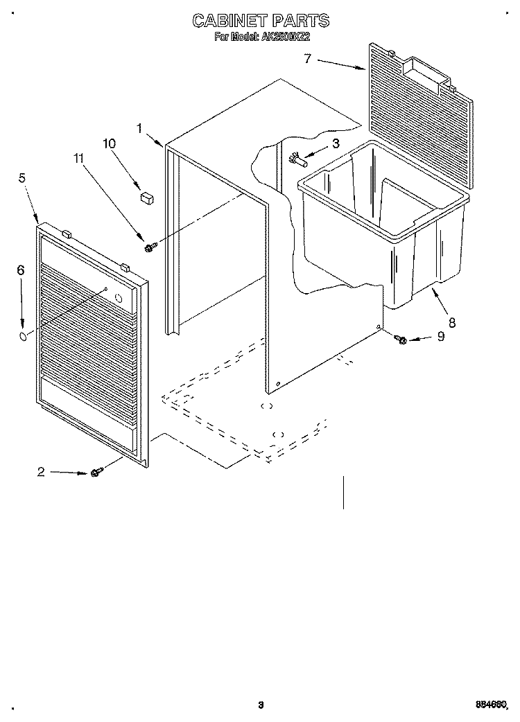 SECTION Diagram and Parts List for AK2500XZ2  Whirlpool Dehumidifier