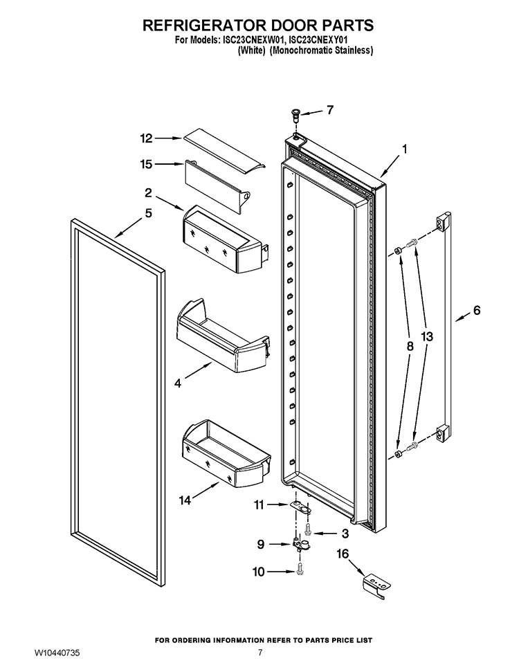 REFRIGERATOR DOOR PARTS Diagram and Parts List for ISC23CNEXW01  Whirlpool Refrigerator