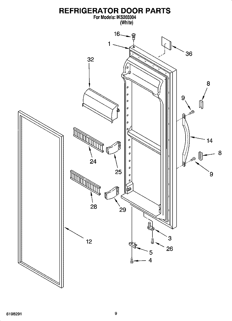 REFRIGERATOR DOOR PARTS Diagram and Parts List for IKS203304  Inglis Refrigerator