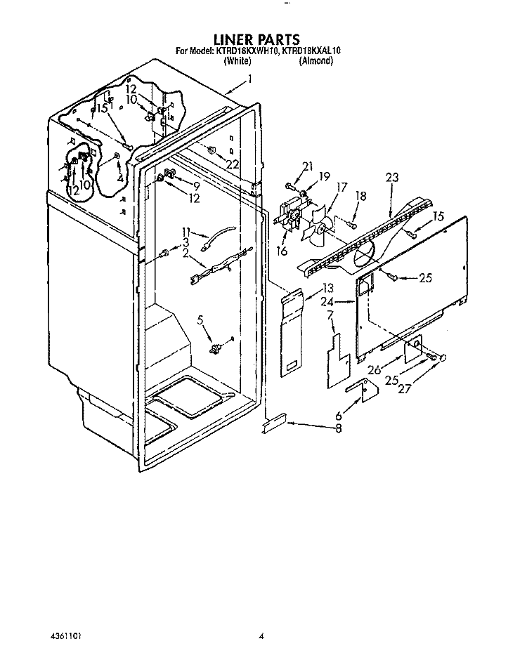 LINER Diagram and Parts List for KTRD18KXWH10  Whirlpool Refrigerator