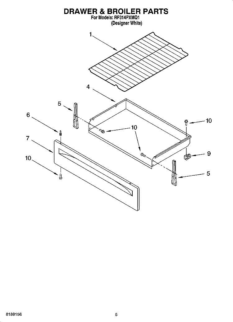 DRAWER & BROILER PARTS Diagram and Parts List for RF314PXMQ1  Whirlpool Range