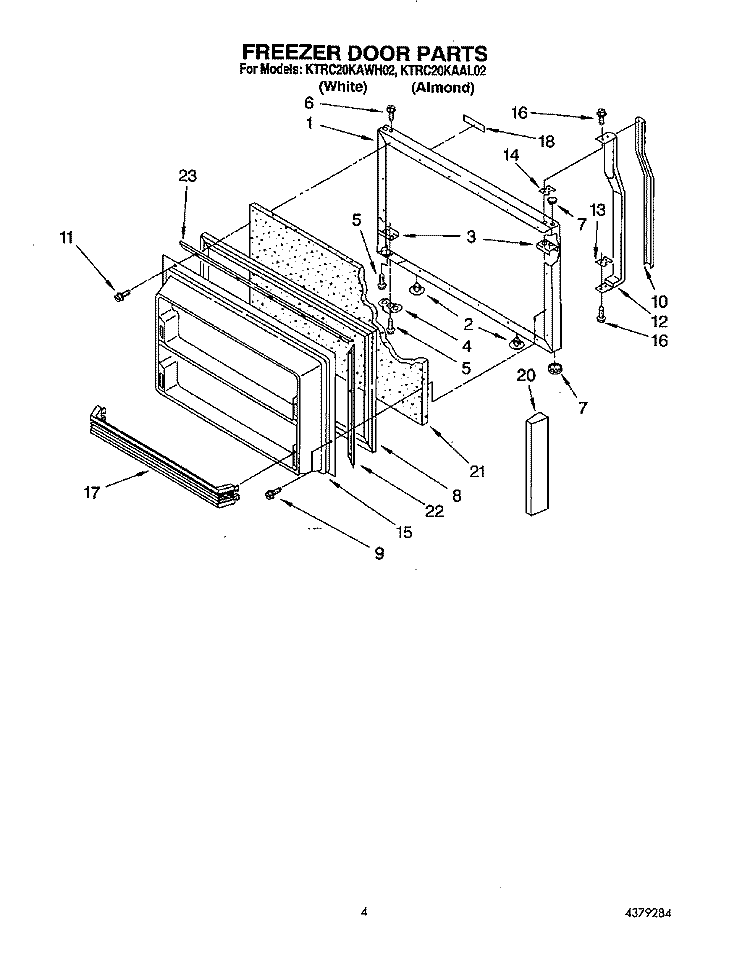 FREEZER DOOR Diagram and Parts List for KTRC20KAWH02  Whirlpool Refrigerator