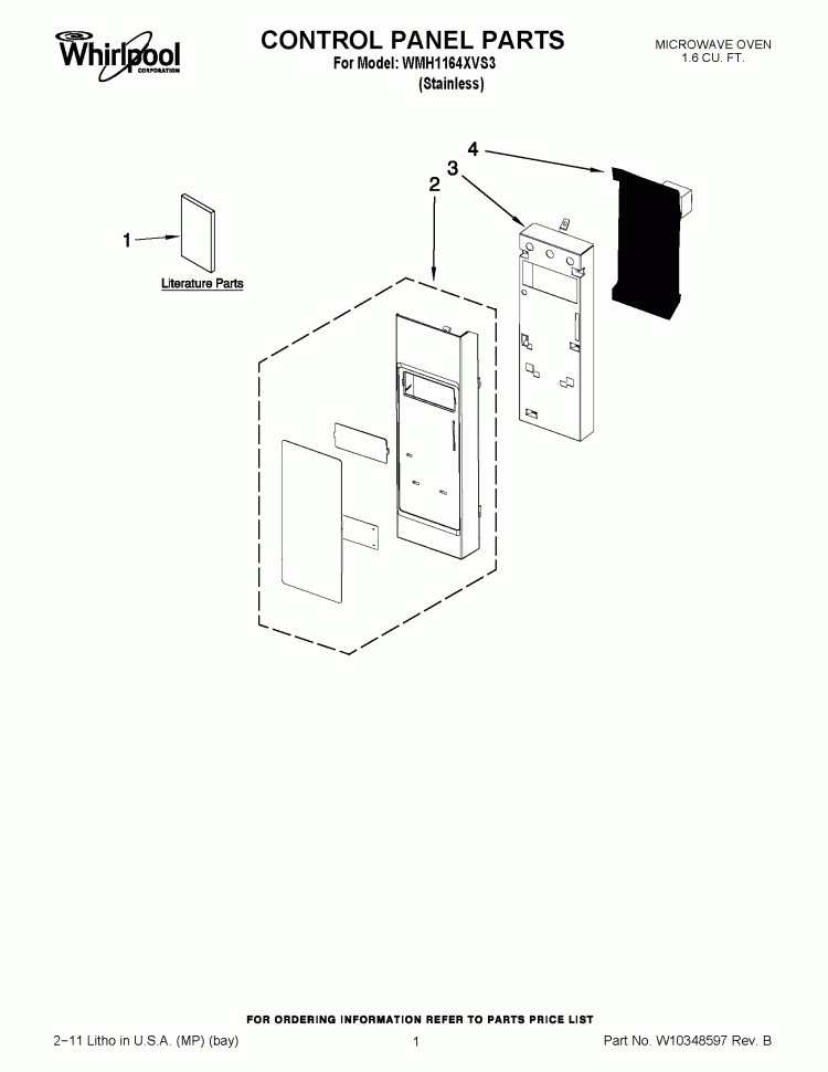 CONTROL PANEL PARTS Diagram and Parts List for WMH1164XVS3  Whirlpool Microwave
