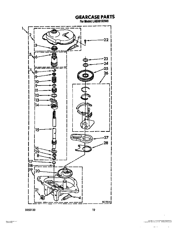 GEARCASE Diagram and Parts List for LA5381XXF0  Whirlpool Washer