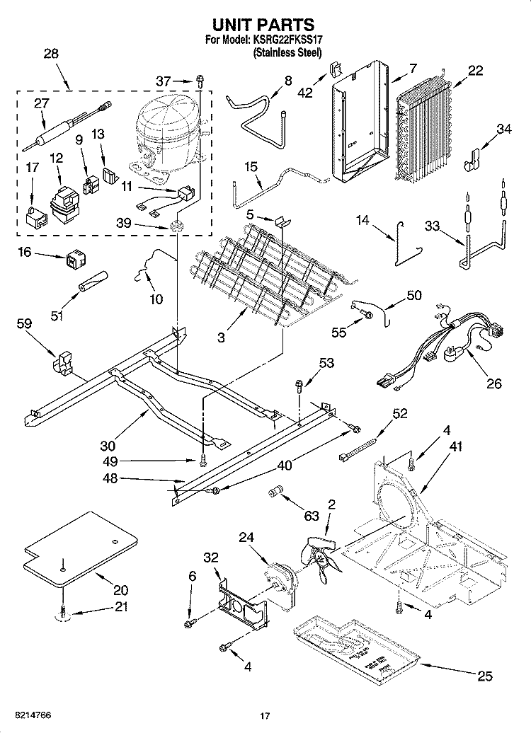 UNIT PARTS Diagram and Parts List for KSRG22FKSS17  KitchenAid Refrigerator