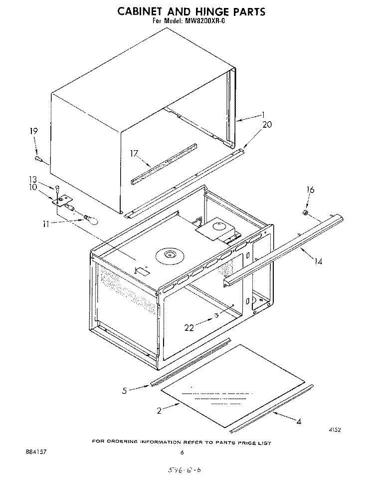 CABINET AND HINGE Diagram and Parts List for MW8200XR0  Whirlpool Microwave