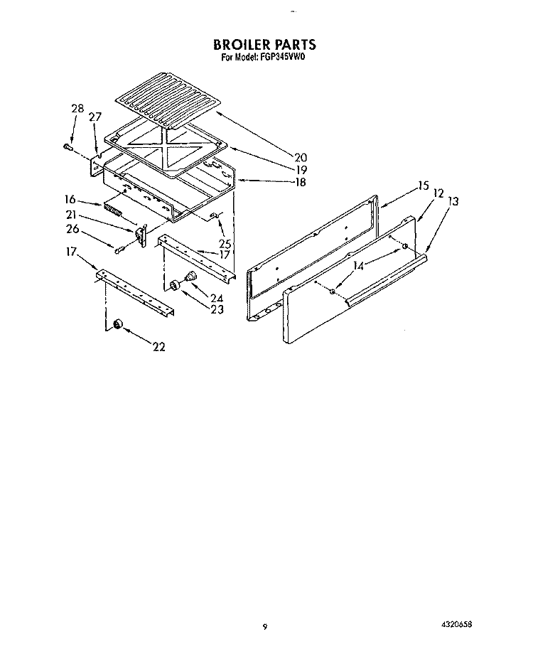 BROILER Diagram and Parts List for FGP345VW0  Roper Range