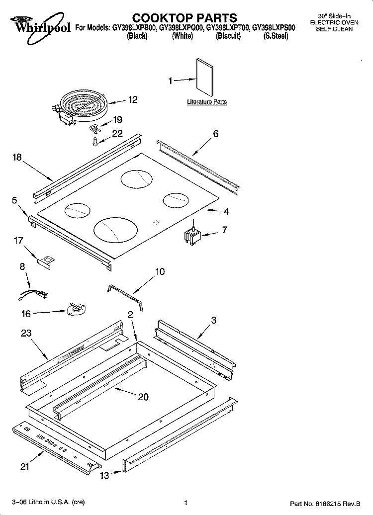 COOKTOP PARTS Diagram and Parts List for GY398LXPB00  Whirlpool Range