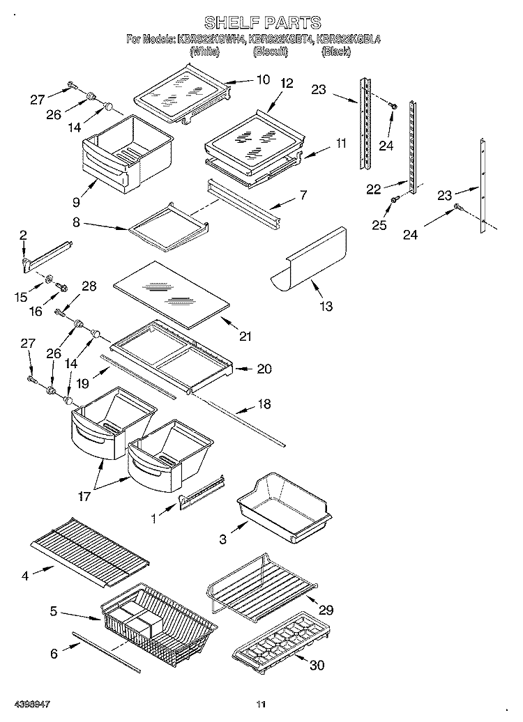 SHELF, LIT/OPTIONAL Diagram and Parts List for KBRS22KGBL4  KitchenAid Refrigerator