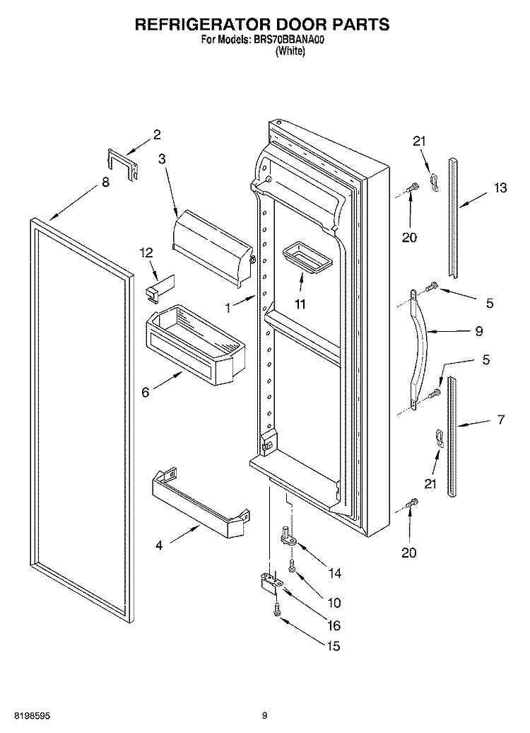 REFRIGERATOR DOOR PARTS Diagram and Parts List for BRS70BBANA00  Whirlpool Refrigerator