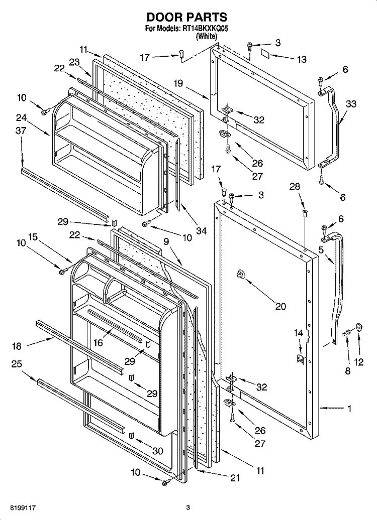 DOOR PARTS Diagram and Parts List for RT14BKXKQ05  Roper Refrigerator