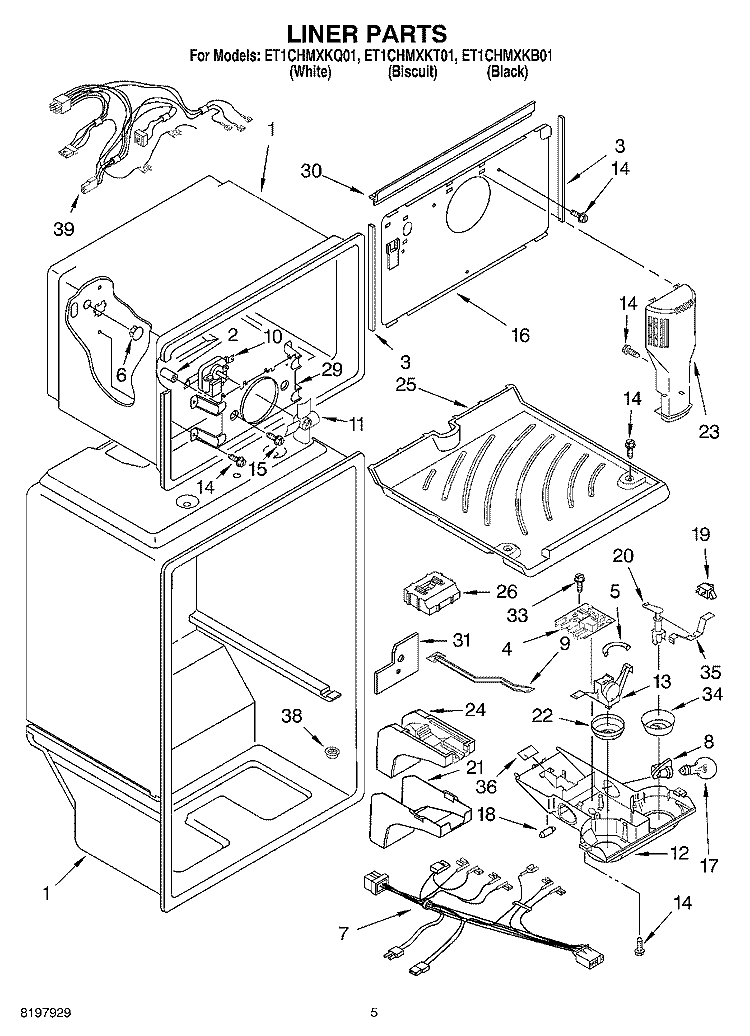 LINER Diagram and Parts List for ET1CHMXKT01  Whirlpool Refrigerator