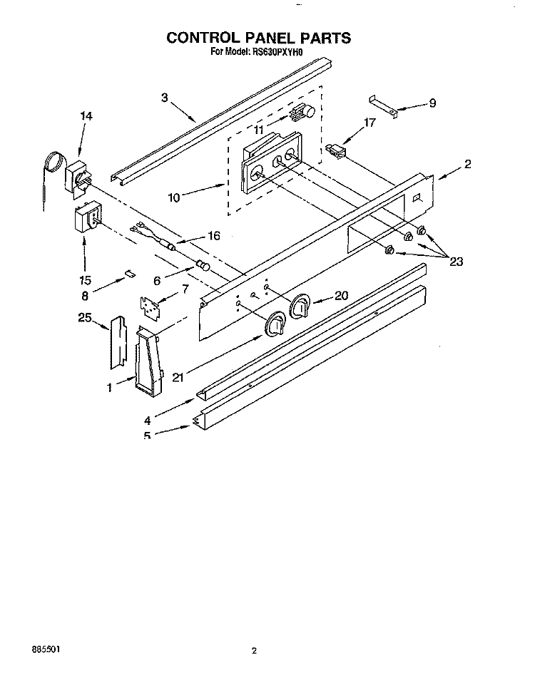 CONTROL PANEL, LIT/OPTIONAL Diagram and Parts List for RS630PXYH0  Whirlpool Range