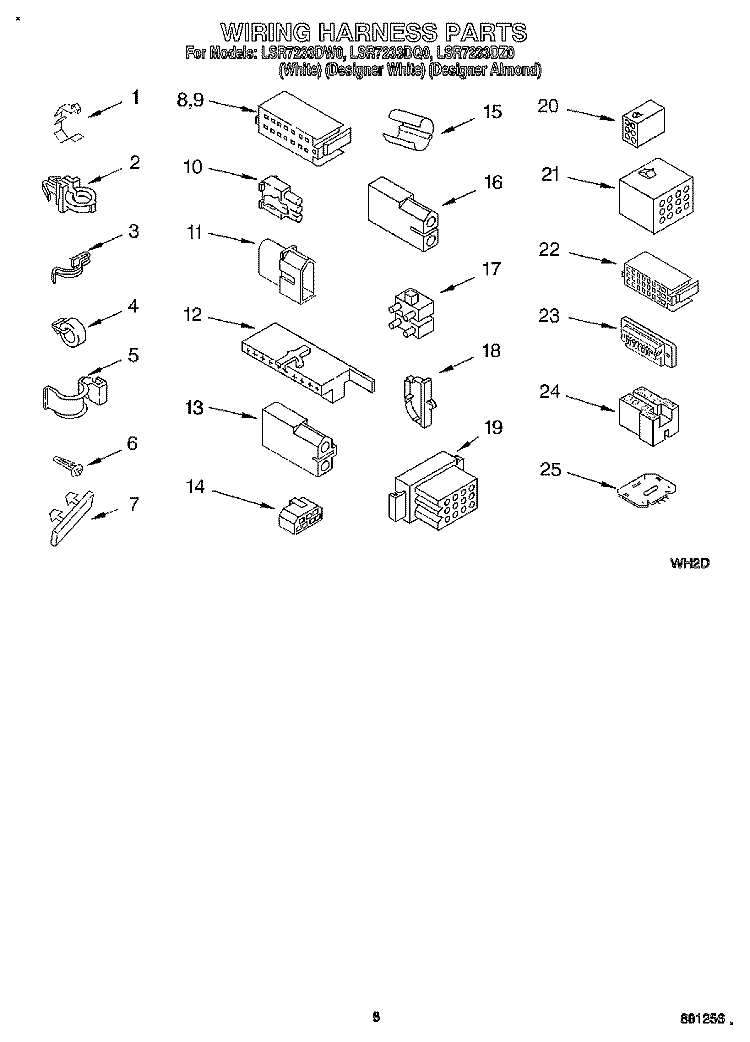 WIRING HARNESS Diagram and Parts List for LSR7233DW0  Whirlpool Washer