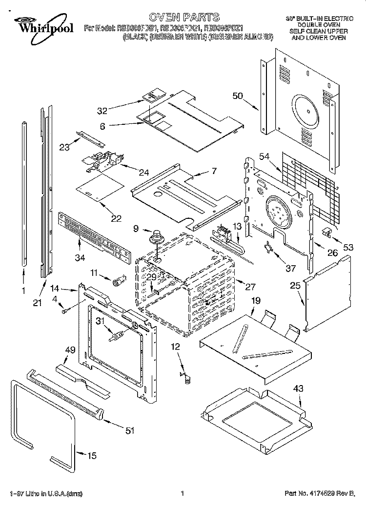OVEN Diagram and Parts List for RBD306PDQ1  Whirlpool Wall Oven