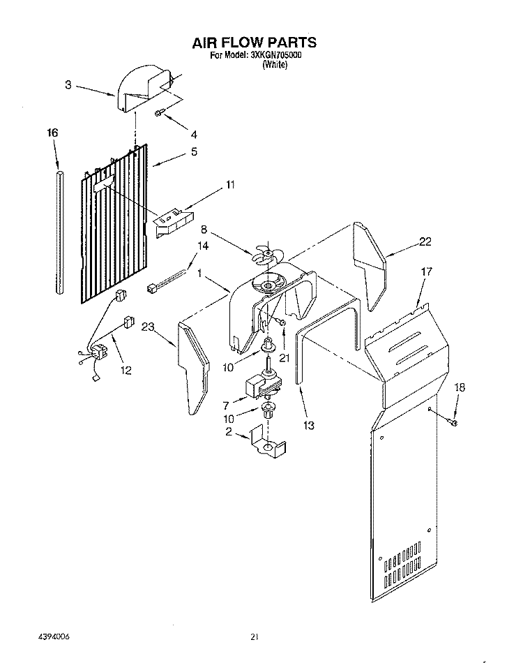 AIRFLOW, LIT/OPTIONAL Diagram and Parts List for 3XKGN705000  Whirlpool Refrigerator