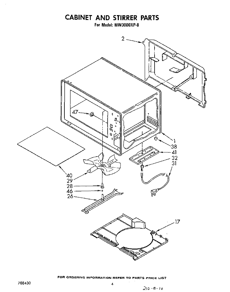 CABINET AND STIRRER Diagram and Parts List for MW3000XP0  Whirlpool Microwave
