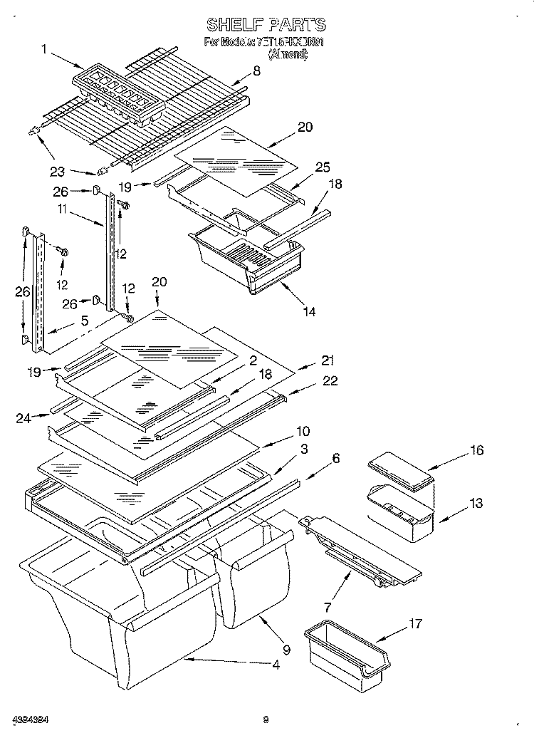 SHELF, LIT/OPTIONAL Diagram and Parts List for 7ET18PKXDN01  Whirlpool Refrigerator