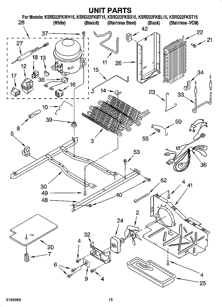 UNIT PARTS Diagram and Parts List for KSRD22FKBL15  KitchenAid Refrigerator