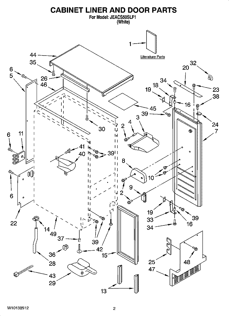 CABINET LINER AND DOOR PARTS Diagram and Parts List for JEACS50SLF1  Whirlpool Ice Maker