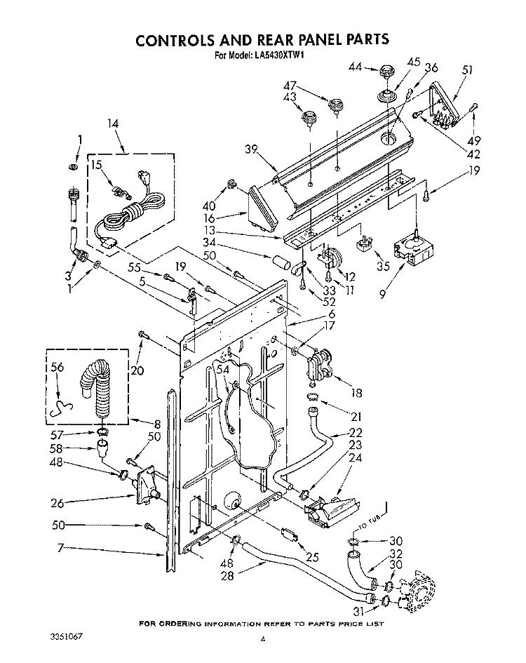 CONTROLS AND REAR PANEL Diagram and Parts List for LA5430XTN1  Whirlpool Washer