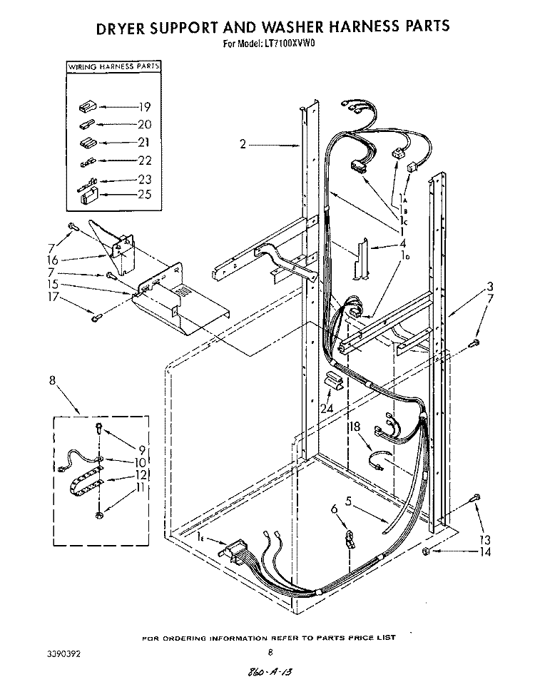 DRYER SUPPORT AND WASHER HARNESS Diagram and Parts List for LT7100XVN0  Whirlpool Washer Dryer Combo