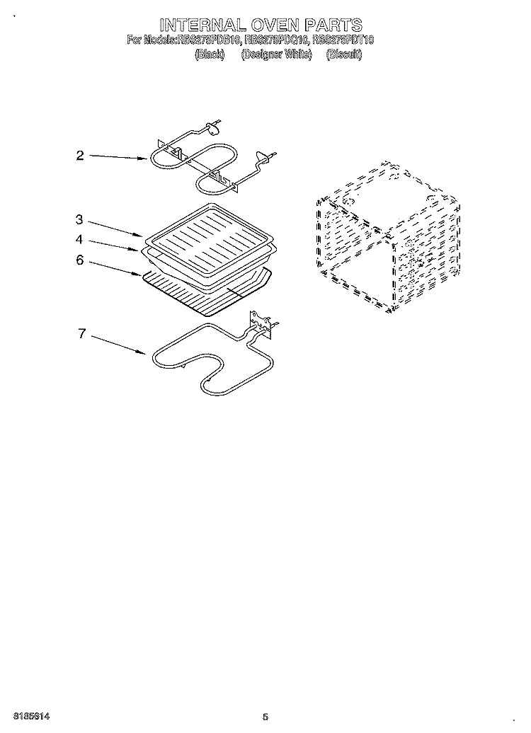 INTERNAL OVEN Diagram and Parts List for RBS275PDT10  Whirlpool Wall Oven