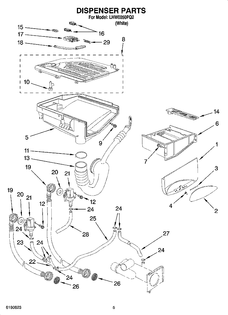 DISPENSER PARTS Diagram and Parts List for LHW0050PQ2  Whirlpool Washer