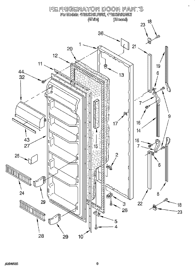 REFRIGERATOR DOOR Diagram and Parts List for 4YED20TKDN02  Whirlpool Refrigerator