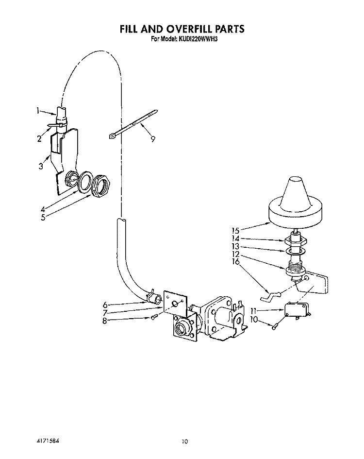 FILL AND OVERFILL Diagram and Parts List for KUDI220WWH3  KitchenAid Dishwasher