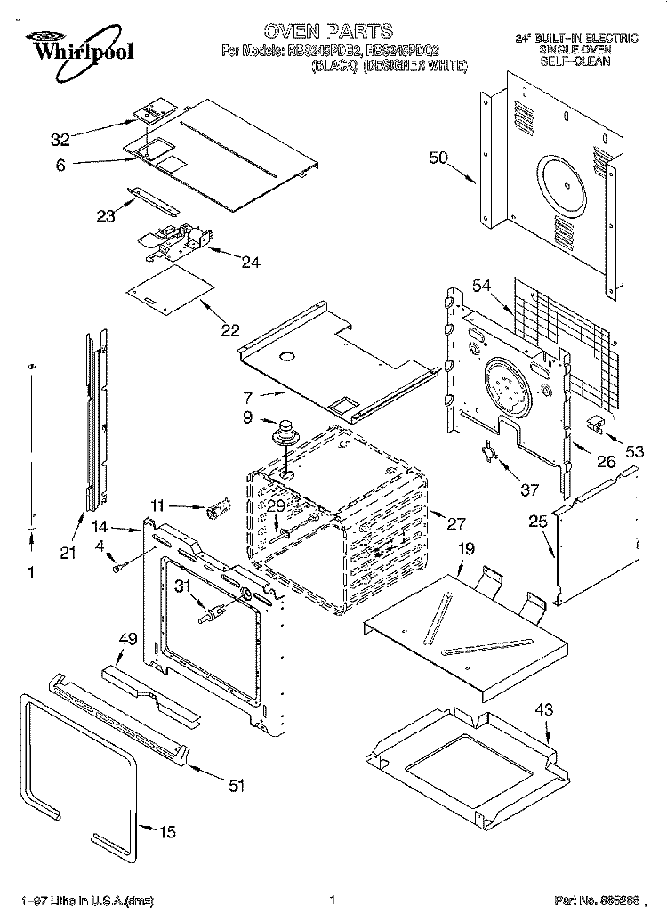 OVEN Diagram and Parts List for RBS245PDQ2  Whirlpool Wall Oven
