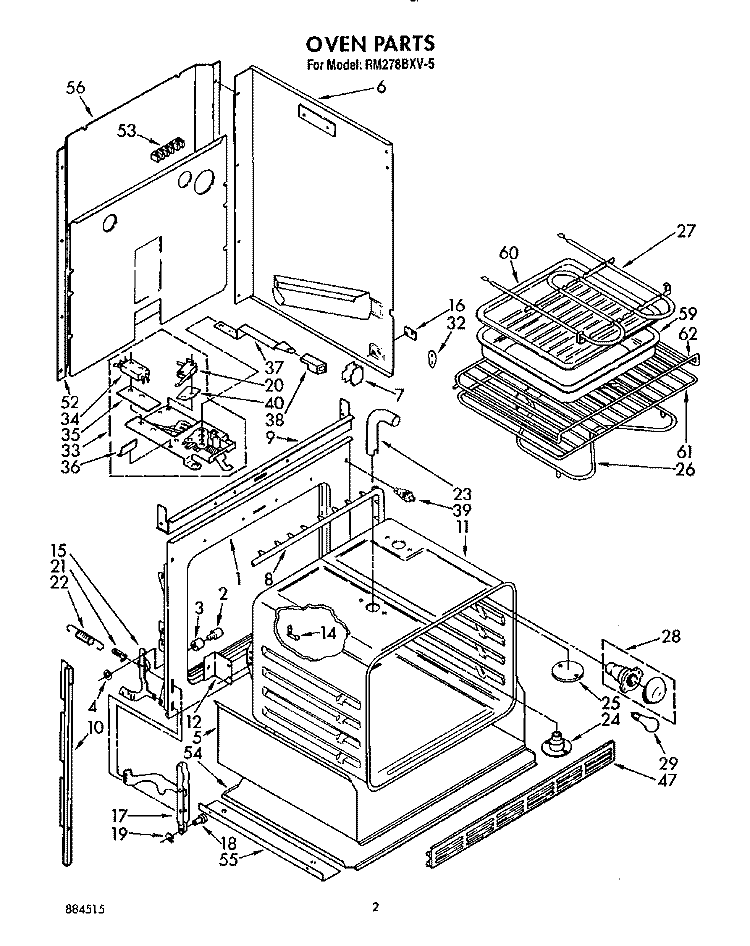 OVEN, LIT/OPTIONAL Diagram and Parts List for RM278BXV5  Whirlpool Microwave Oven Combo