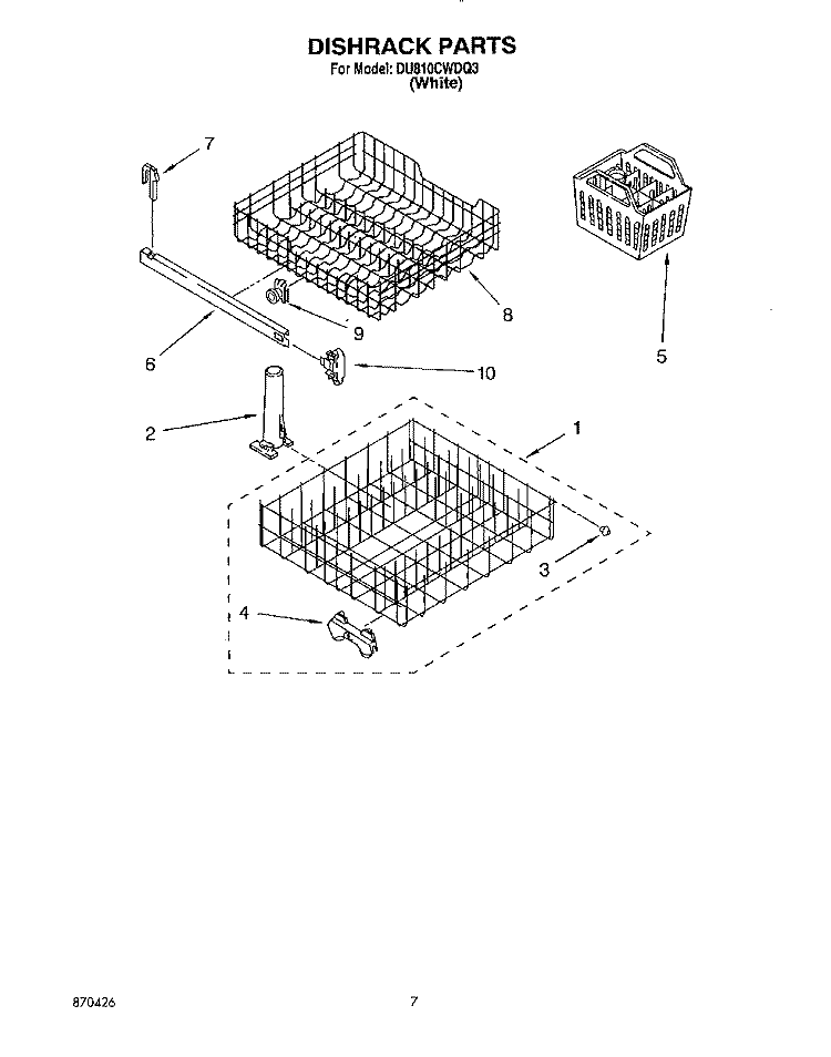 DISHRACK Diagram and Parts List for DU810CWDQ3  Whirlpool Dishwasher