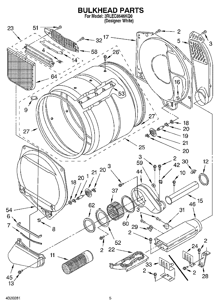 SECTION Diagram and Parts List for 3RLEC8646KQ0  Whirlpool Dryer