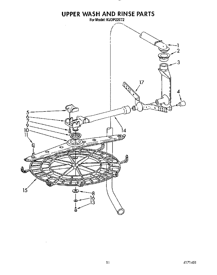UPPER WASH AND RINSE Diagram and Parts List for KUDP220T2  KitchenAid Dishwasher