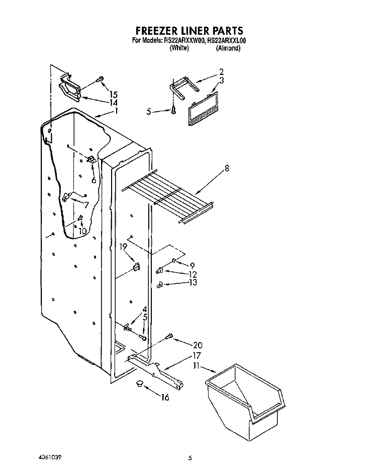 FREEZER LINER Diagram and Parts List for RS22ARXXW00  Roper Refrigerator