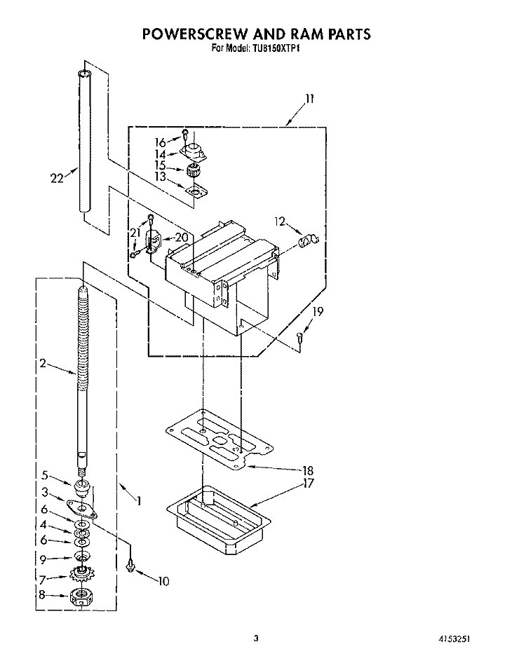 POWERSCREW AND RAM Diagram and Parts List for TU8150XTP1  Whirlpool Trash Compactor