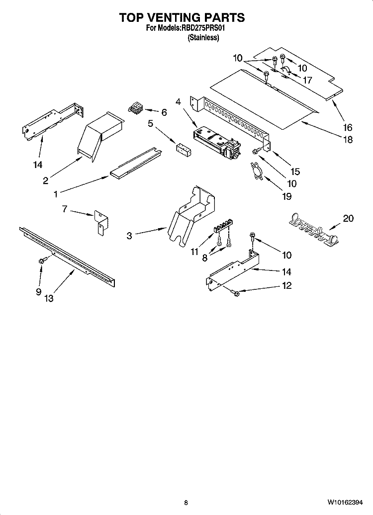 TOP VENTING PARTS, OPTIONAL PARTS (NOT INCLUDED) Diagram and Parts List for RBD275PRS01  Whirlpool Wall Oven
