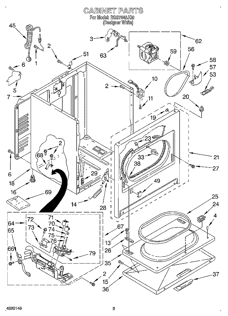 CABINET Diagram and Parts List for RGS7648JQ0  Roper Dryer