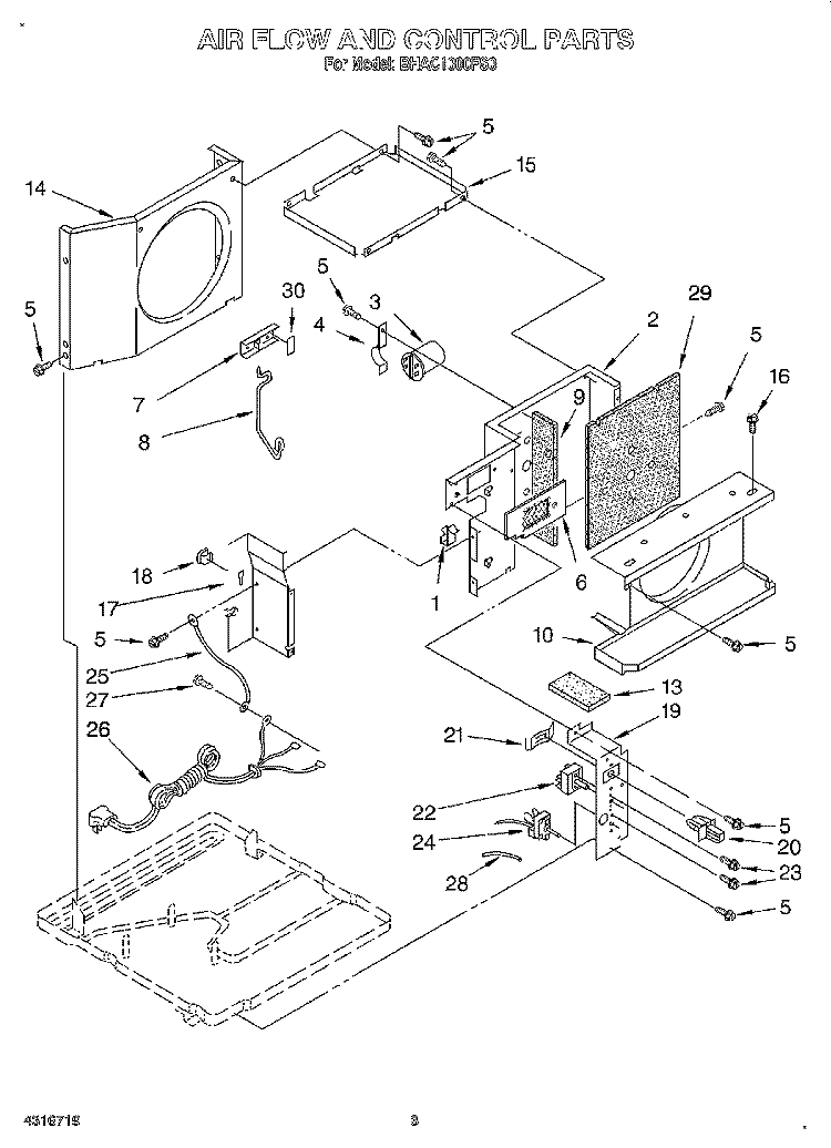 AIRFLOW & CONTROL Diagram and Parts List for BHAC1000FS0  Whirlpool Air Conditioner