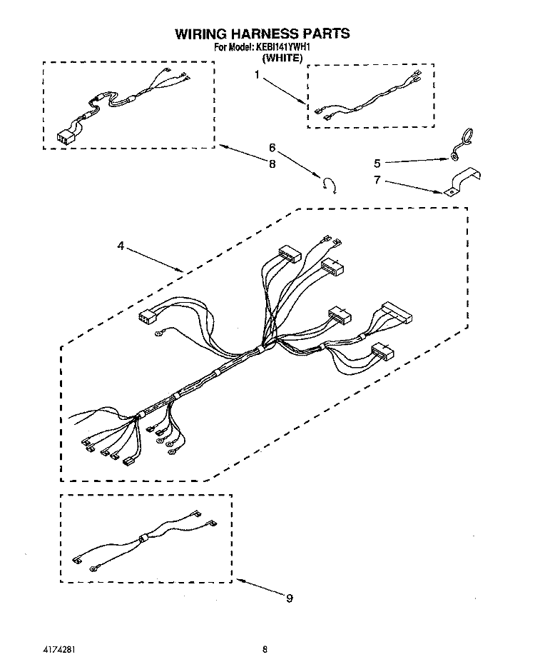 WIRING HARNESS Diagram and Parts List for KEBI141YWH1  KitchenAid Wall Oven
