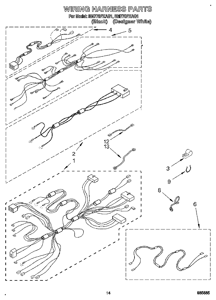 WIRING HARNESS Diagram and Parts List for RM770PXAB1  Whirlpool Wall Oven