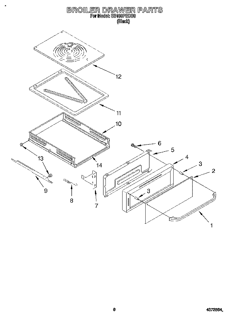 BROILER DRAWER, LITERATURE Diagram and Parts List for SB100PEDB0  Whirlpool Wall Oven