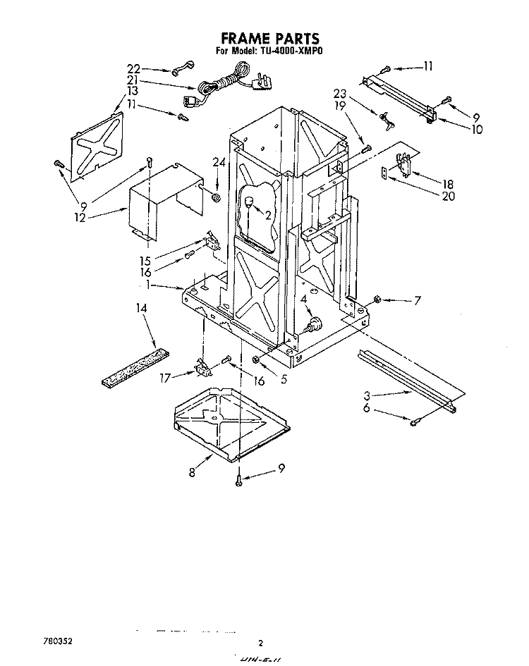 FRAME Diagram and Parts List for TU4000XMP0  Whirlpool Trash Compactor