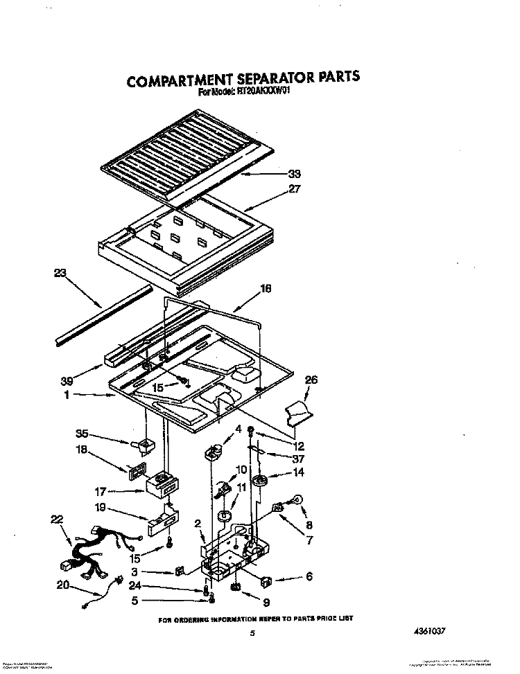 COMPARTMENT SEPARATOR Diagram and Parts List for RT20AKXXW01  Roper Refrigerator