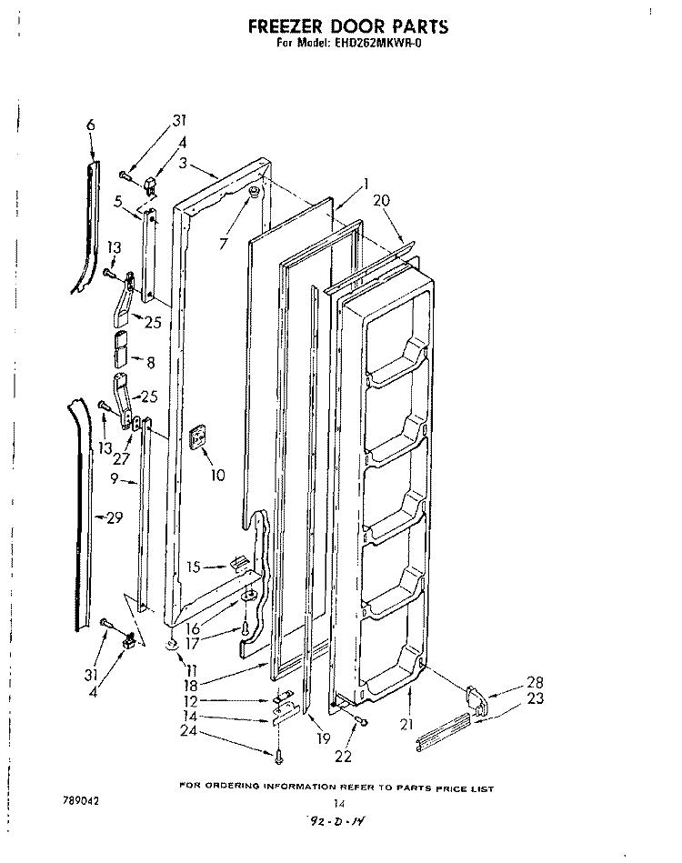 FREEZER DOOR Diagram and Parts List for EHD262MKWR0  Whirlpool Refrigerator