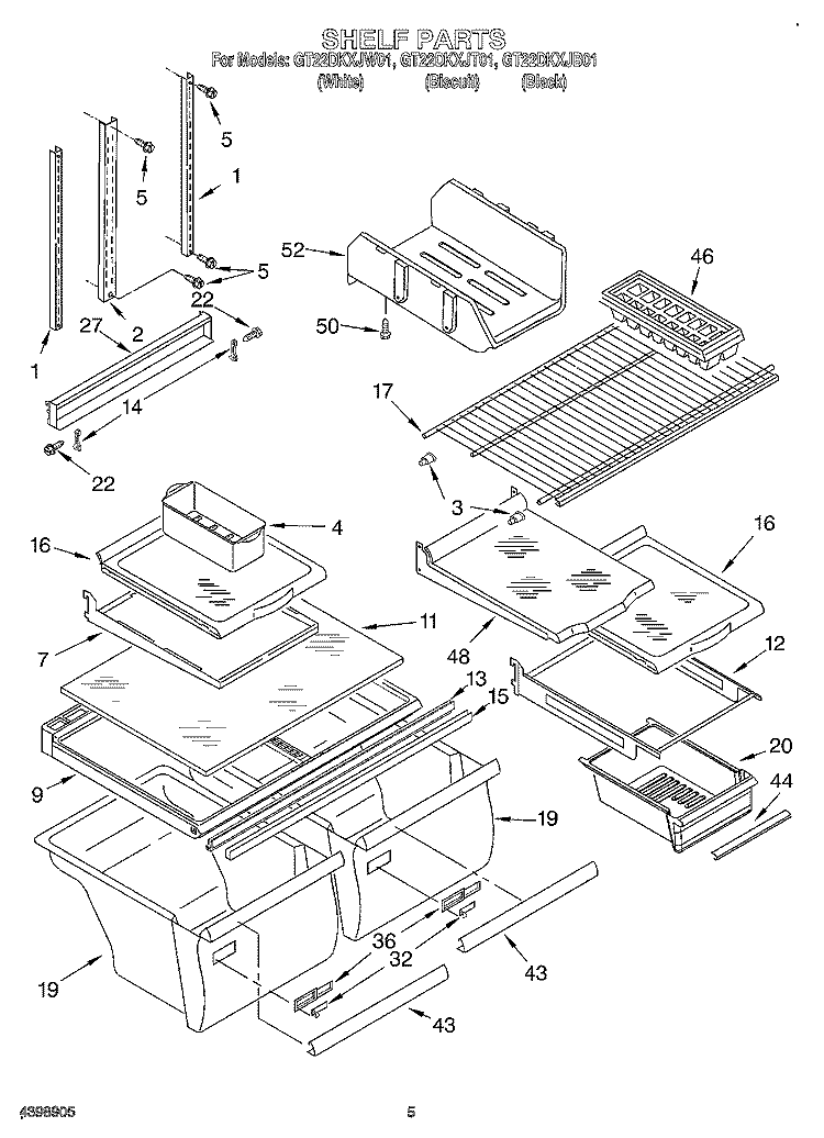 SHELF Diagram and Parts List for GT22DKXJB01  Whirlpool Refrigerator