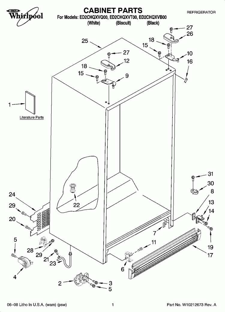 CABINET PARTS Diagram and Parts List for ED2CHQXVQ00  Whirlpool Refrigerator